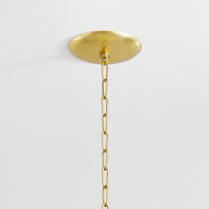 Close-up of the Darcia Chandelier 24" in aged brass showing the frame, arms, and shade detail.