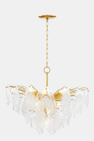 Darcia Chandelier 35.75" in aged brass shown from a second angle to highlight the frame, arms, and shade detail.