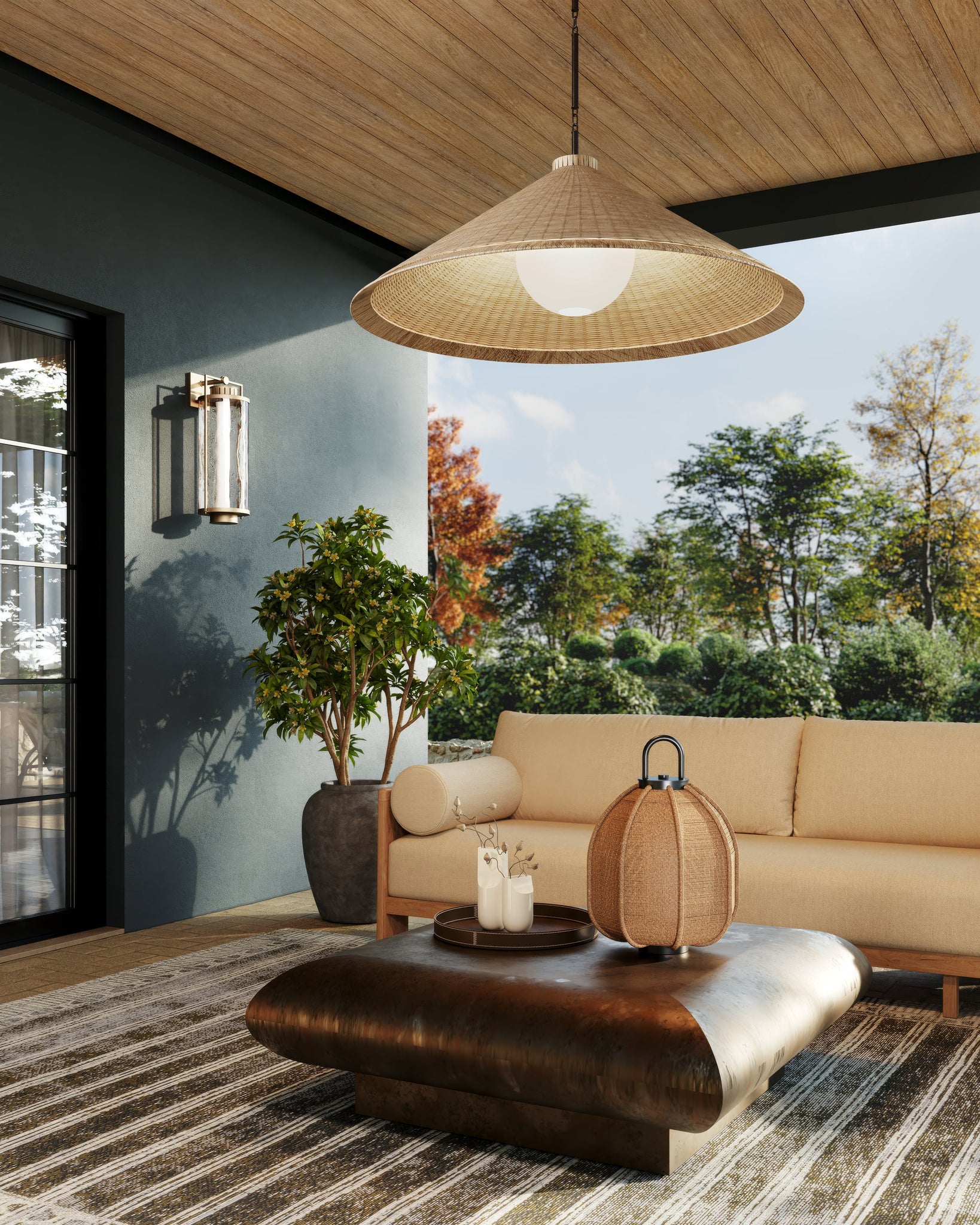 Maltby Exterior Rechargeable Table Lamp 15" styled in a bedroom nightstand for warm, layered light at Laurie Yapp Home.