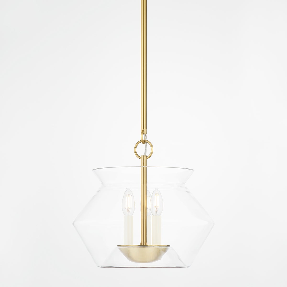 Edmonton Lantern 15" in aged brass shown from the front to reveal the frame and glass panel detail.