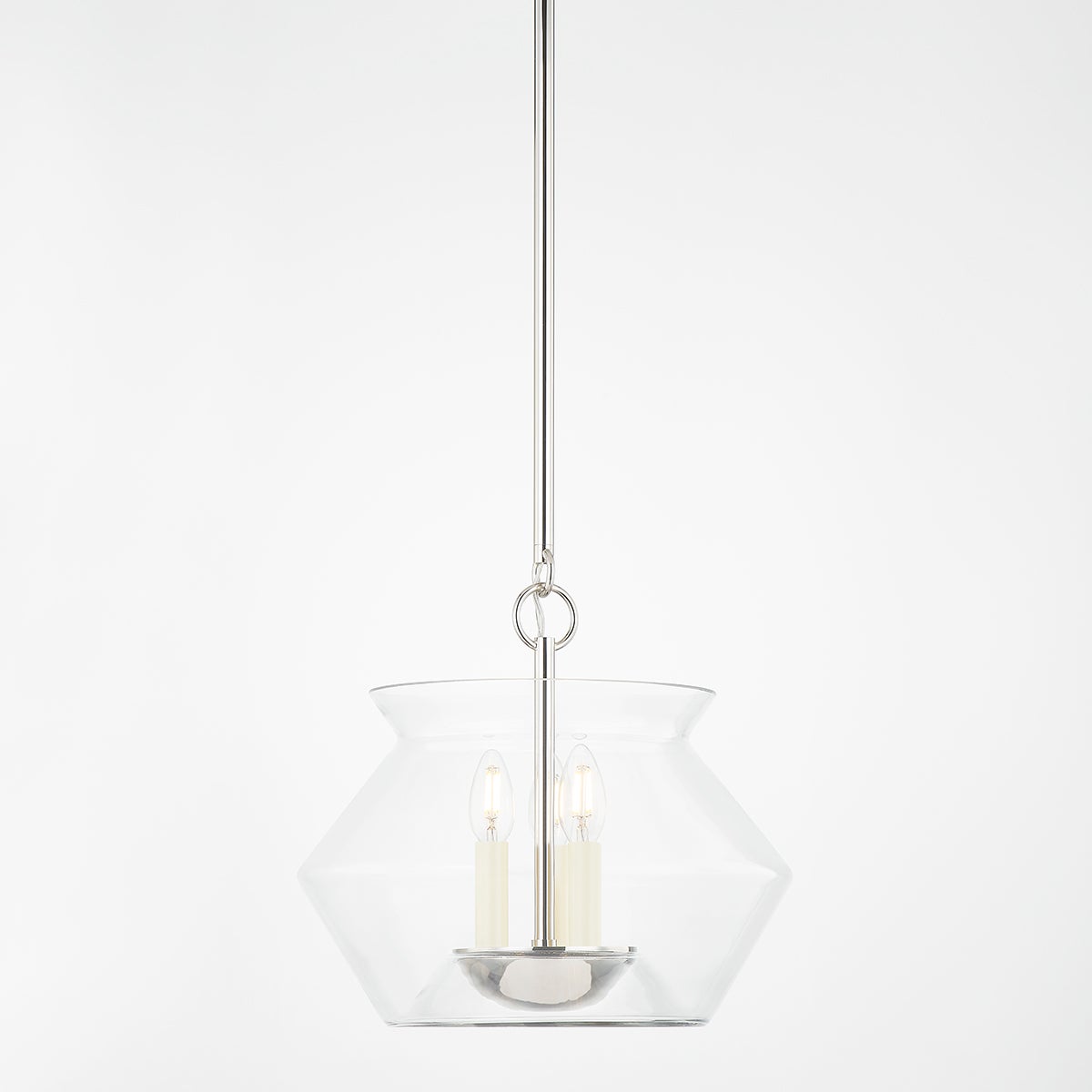 Close-up of the Edmonton Lantern 15" in polished nickel showing the frame and glass panel detail.