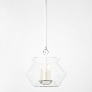 Close-up of the Edmonton Lantern 15" in polished nickel showing the frame and glass panel detail.