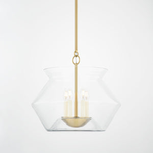Edmonton Lantern 20.75" in aged brass shown from the front to reveal the frame and glass panel detail.