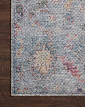 Elysium Denim / Multi styled in a living room at Laurie Yapp Home.