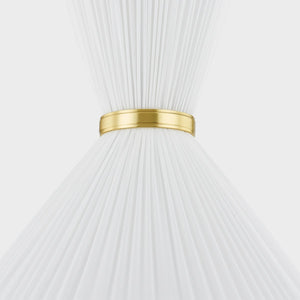 Enid Pendant 22" in aged brass shown from the front to reveal the shade shape and metal detail.