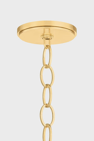 Enosburg Pendant 11" in aged brass shown from a second angle to highlight the shade shape and metal detail.