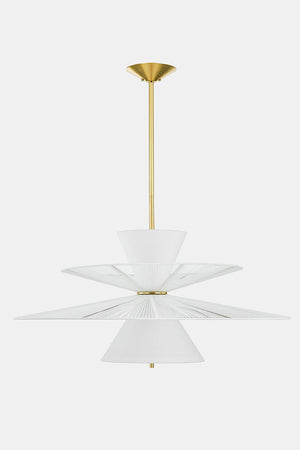 Esperance Chandelier in aged brass shown from a second angle to highlight the frame, arms, and shade detail.