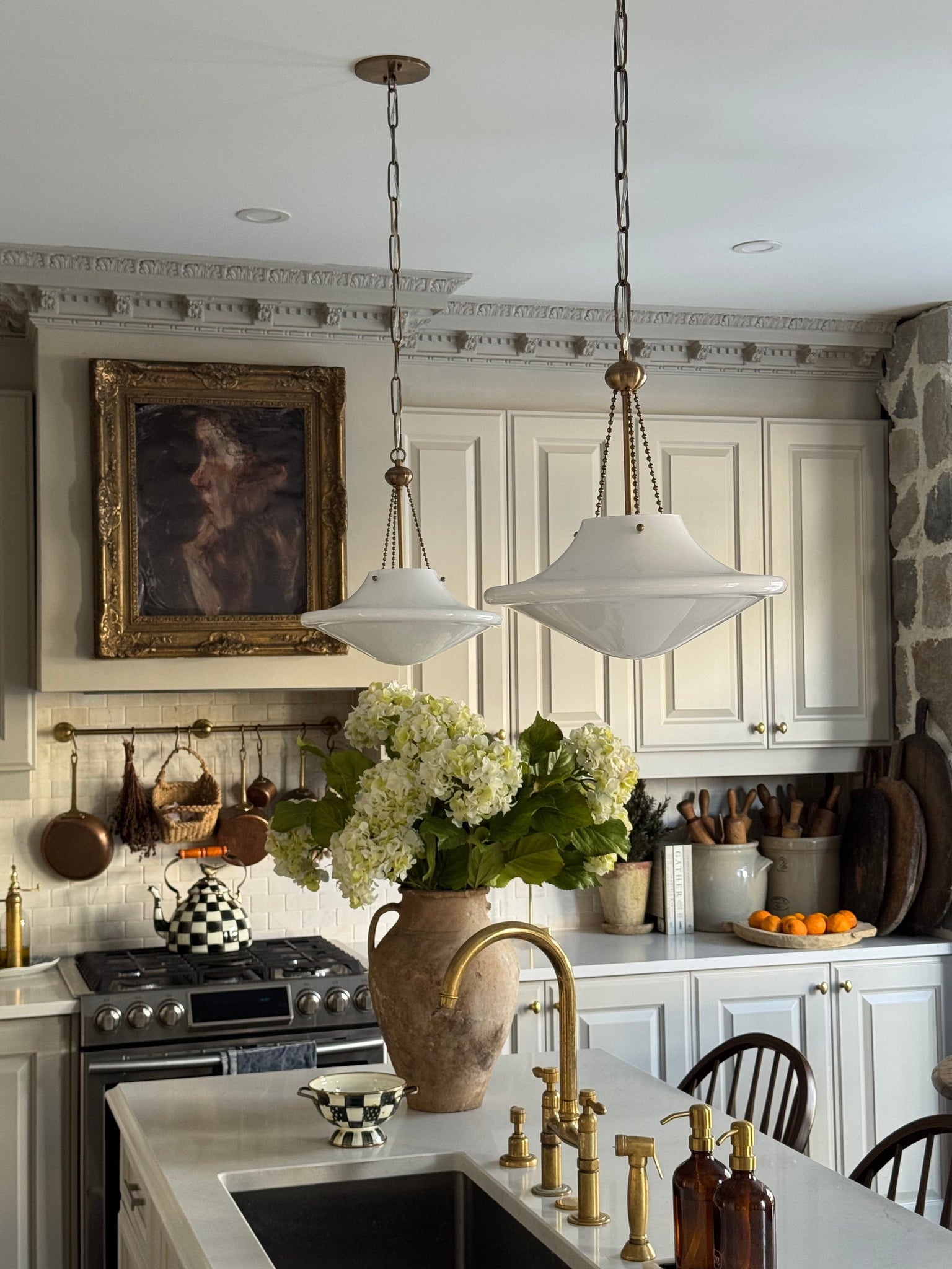 Era Pendant 14" styled in a bright kitchen for warm, layered light at Laurie Yapp Home.
