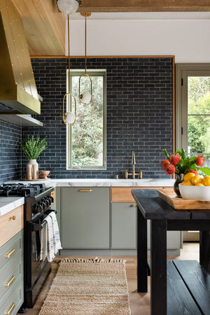 Everley Pendant 13.75" styled in a bright kitchen for warm, layered light at Laurie Yapp Home.