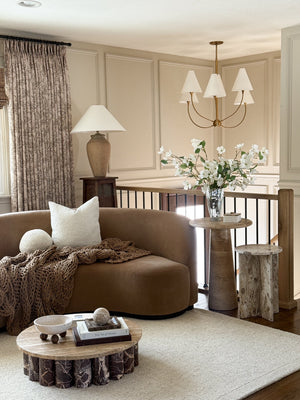 Evermore Chandelier 40.5" styled in an elegant dining room for warm, layered light at Laurie Yapp Home.