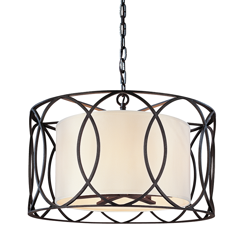 Sausalito Chandelier shown from a second angle to highlight the frame, arms, and shade detail.