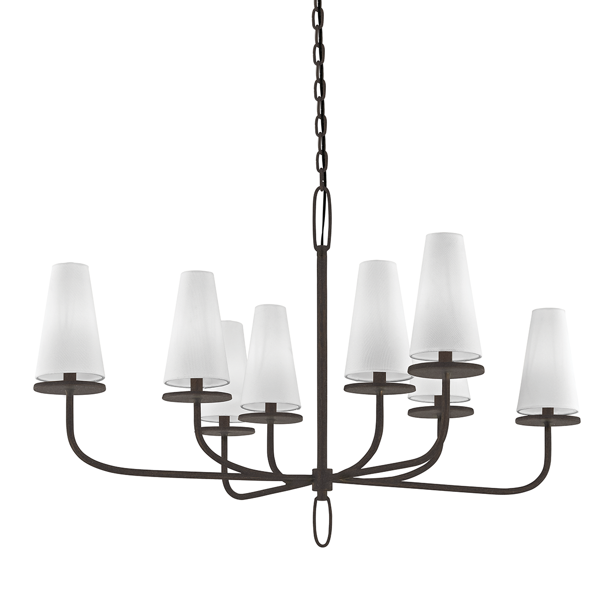 Marcel Chandelier 43.25" x 29" shown from a second angle to highlight the frame, arms, and shade detail.