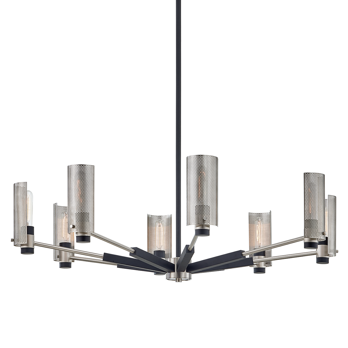 Pilsen Chandelier 40" x 15.25" shown from a second angle to highlight the frame, arms, and shade detail.