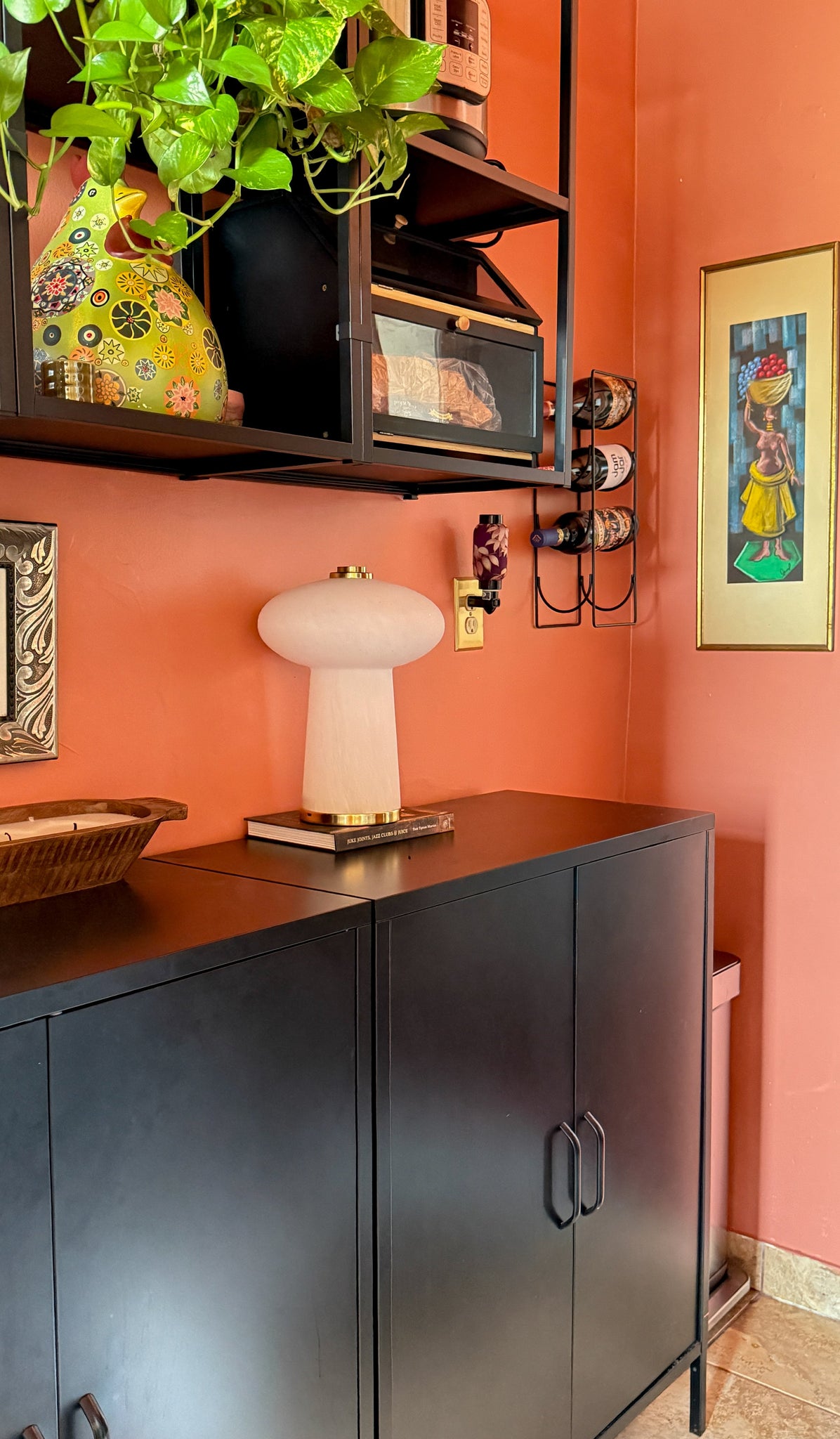 Fords Rechargeable Table Lamp in aged brass styled in a curated interior for warm, layered light at Laurie Yapp Home.