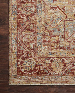 Side view of the Gaia Gold / Brick (Pattern 1) rug.