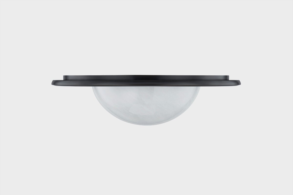Close-up of the Geraldton Flush Mount 15.75" in dark bronze showing the shade profile and mounting canopy.