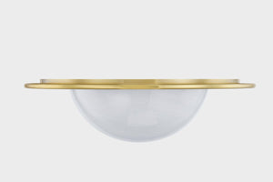 Geraldton Flush Mount 21" in aged brass shown from the front to reveal the shade profile and mounting canopy.