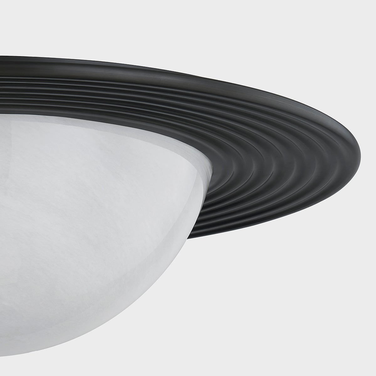 Close-up of the Geraldton Flush Mount 21" in dark bronze showing the shade profile and mounting canopy.