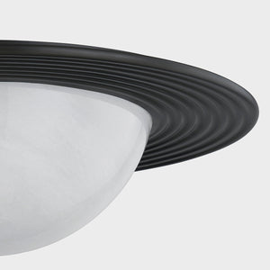 Close-up of the Geraldton Flush Mount 21" in dark bronze showing the shade profile and mounting canopy.