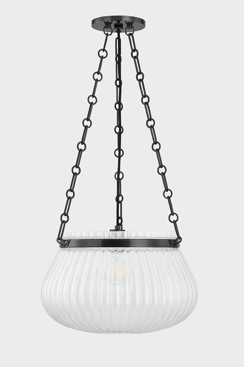 Close-up of the Granby Pendant 17" in bronze showing the shade shape and metal detail.