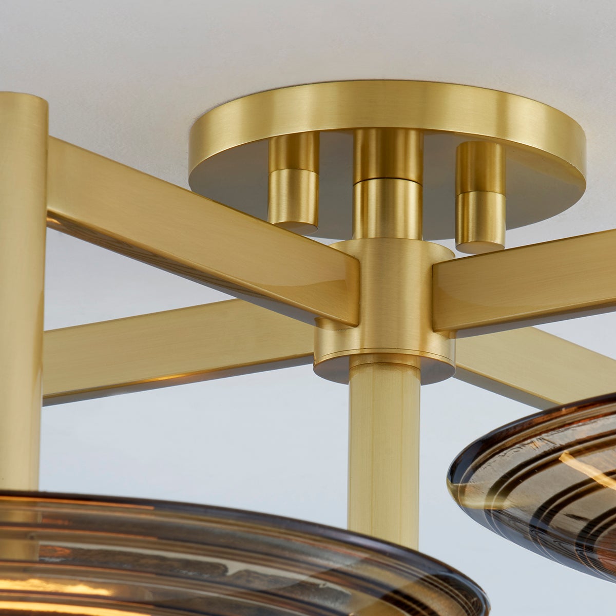 Griston Semi Flush 28" in aged brass — a Hudson Valley close-to-ceiling for hallways, bedrooms, and entryways at Laurie Yapp Home.