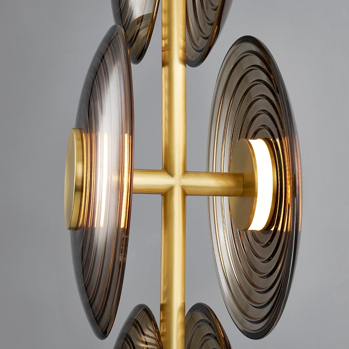 Griston Pendant in aged brass shown from the front to reveal the shade shape and metal detail.