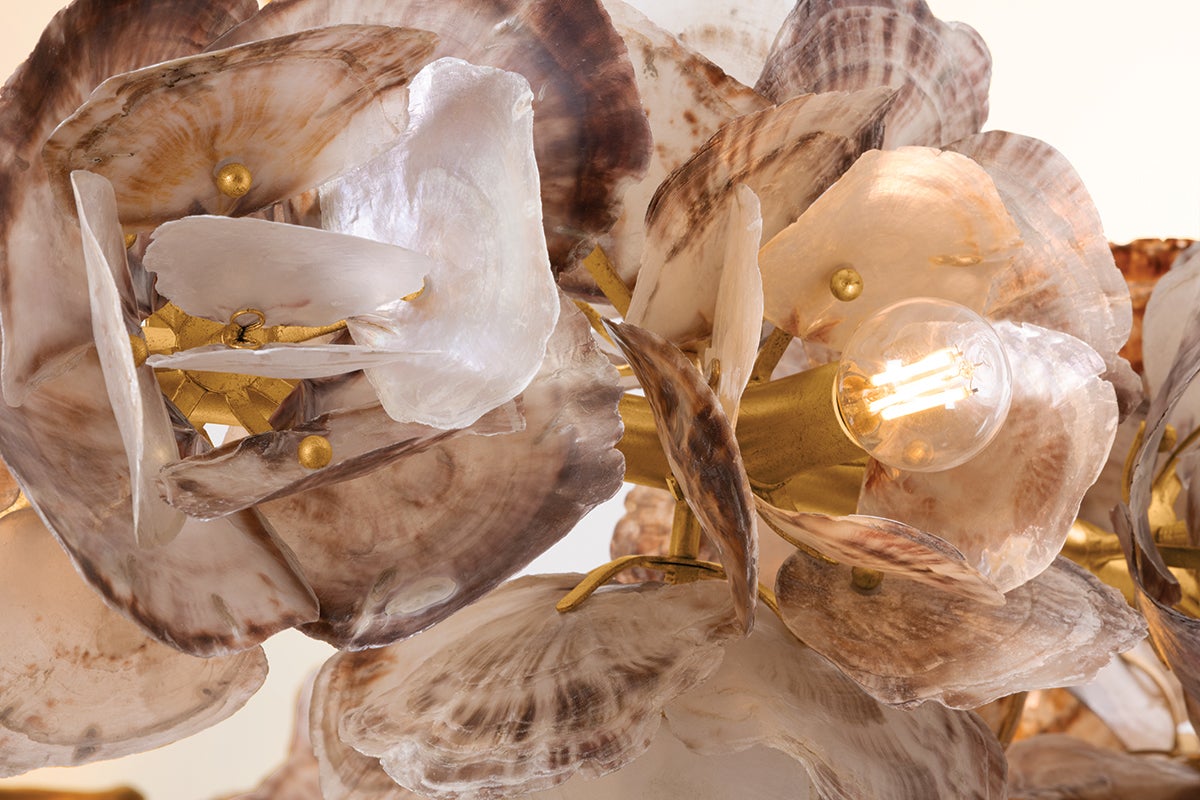 Close-up of the Galle Chandelier 54.25" showing the frame, arms, and shade detail.