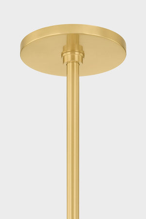 Harpswell Chandelier 43" in aged brass shown from a second angle to highlight the frame, arms, and shade detail.