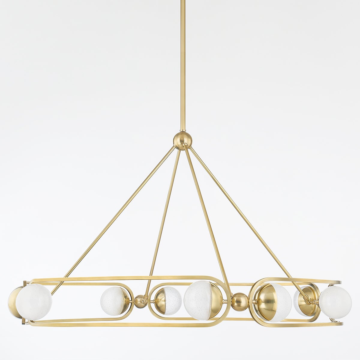 Hartford Chandelier 41" in aged brass shown from a second angle to highlight the frame, arms, and shade detail.