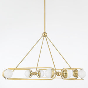 Hartford Chandelier 41" in aged brass shown from a second angle to highlight the frame, arms, and shade detail.