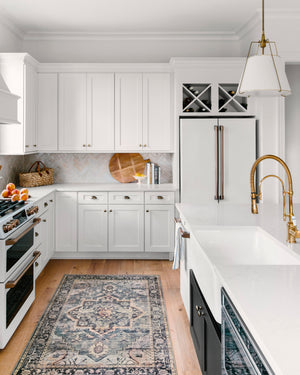 Hathaway Navy / Multi styled in a room setting at Laurie Yapp Home.