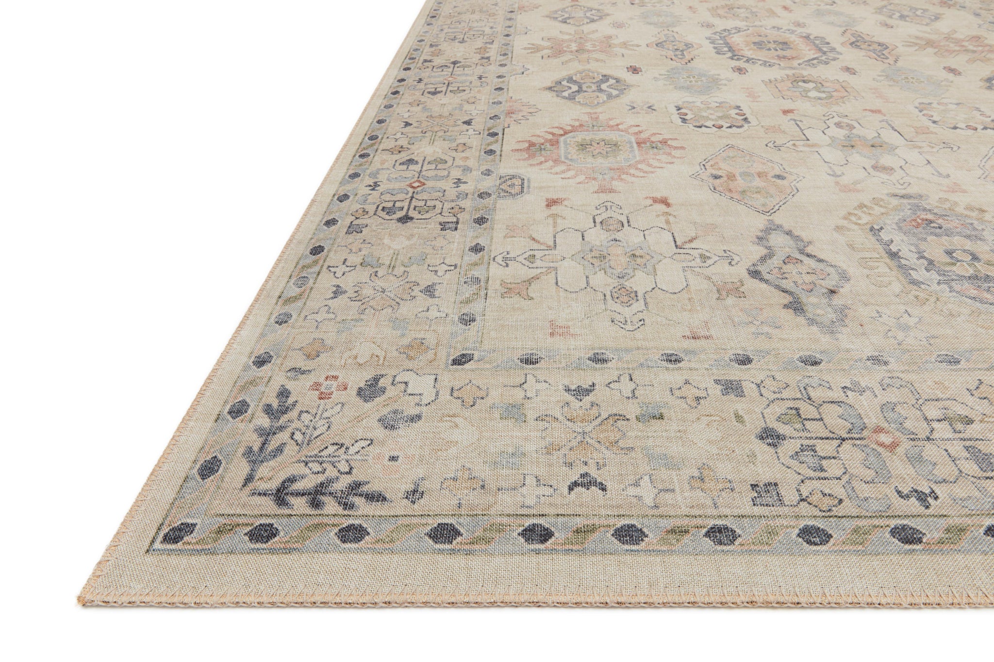 Side view of the Hathaway Beige / Multi rug.