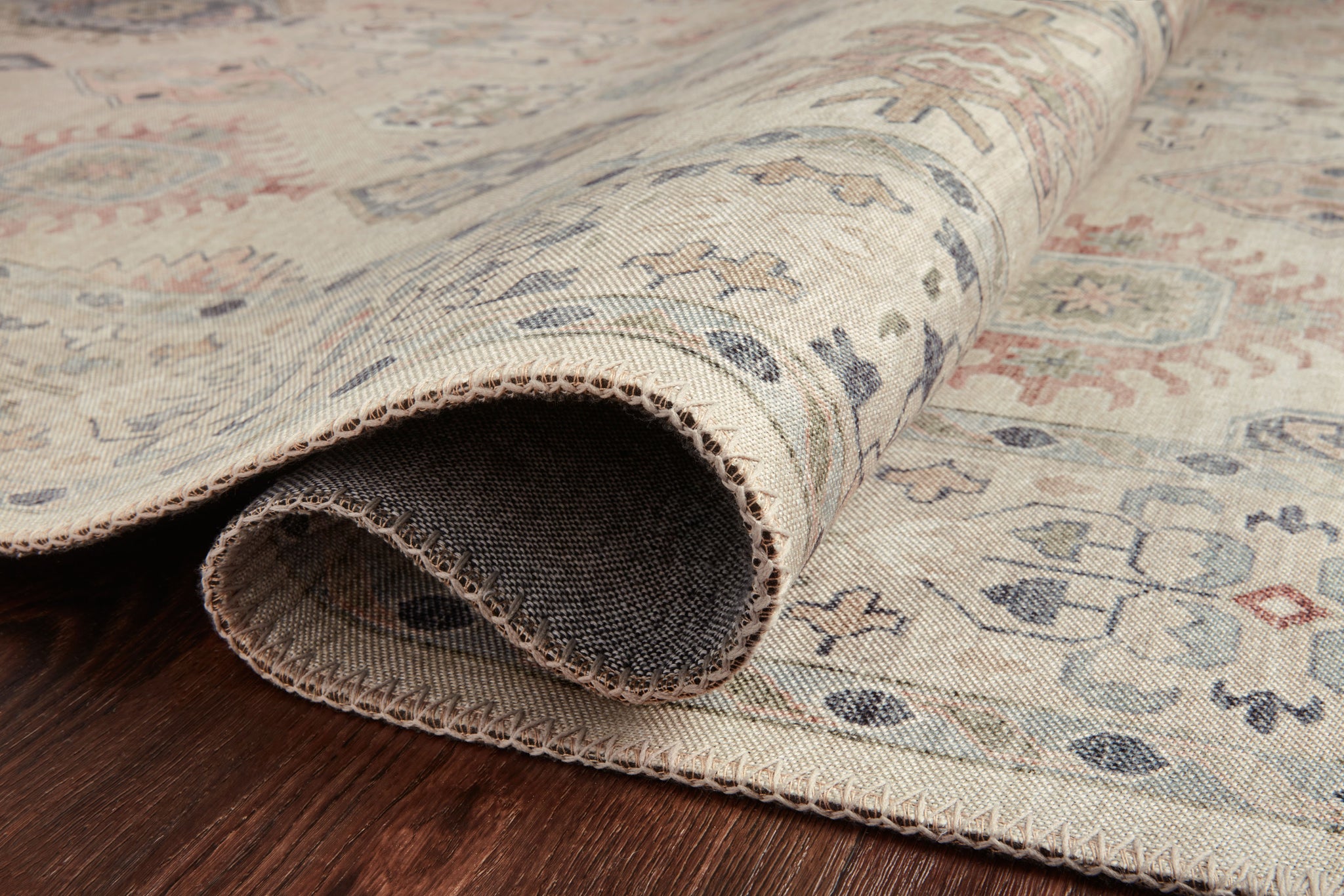 Hathaway Beige / Multi styled in a living room at Laurie Yapp Home.