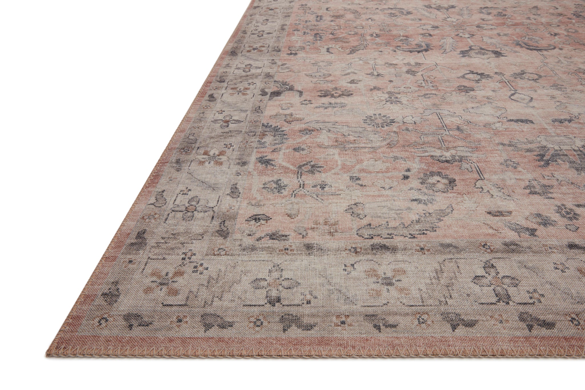 Side view of the Hathaway Blush / Multi rug.