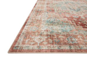 Side view of the Heidi Terracotta / Aqua rug.