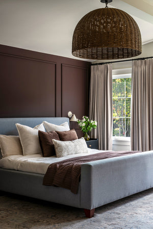Huxley Exterior Pendant 34" styled in a bright kitchen for warm, layered light at Laurie Yapp Home.