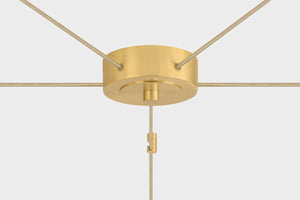 Ironwood Chandelier 30" x 14" in aged brass shown from a second angle to highlight the frame, arms, and shade detail.