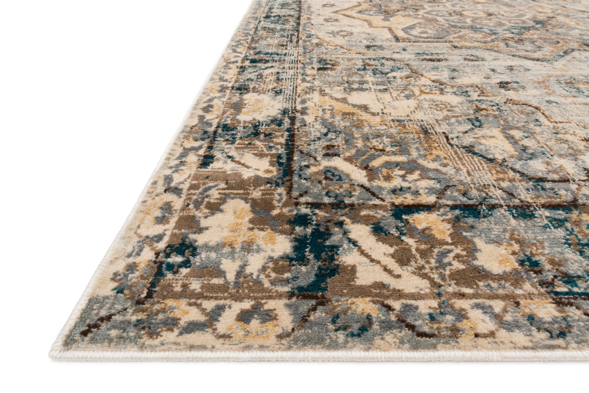 Side view of the Isadora Oatmeal / Bark rug.