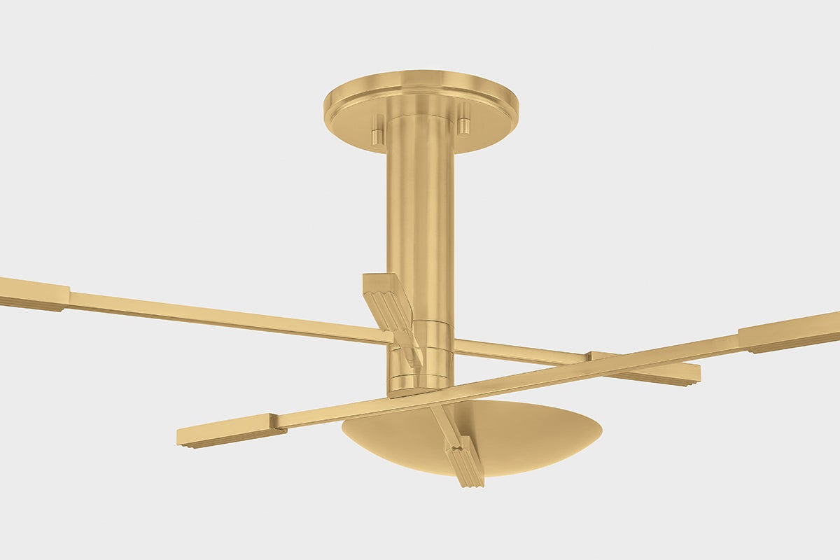 Johnson Semi Flush in aged brass — a Hudson Valley close-to-ceiling for hallways, bedrooms, and entryways at Laurie Yapp Home.