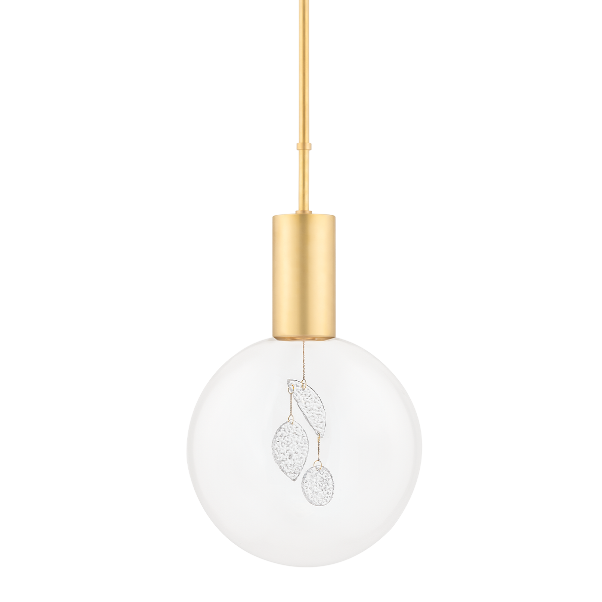 Gio Pendant in aged brass shown from a second angle to highlight the shade shape and metal detail.