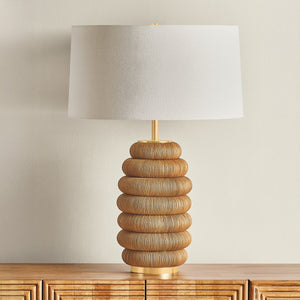 Winbrook Table Lamp in aged brass shown from a second angle to highlight the base and shade proportions.