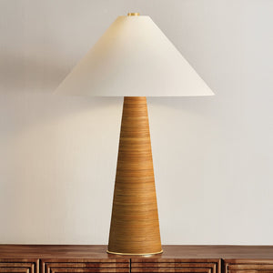 Haviland Table Lamp in aged brass shown from a second angle to highlight the base and shade proportions.