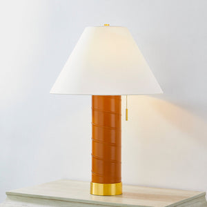 Close-up of the Norwalk Table Lamp in aged brass showing the base and shade proportions.