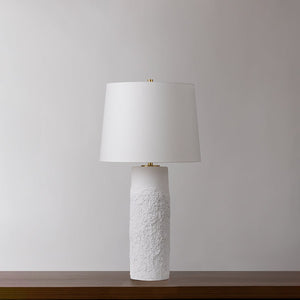 Tolland Table Lamp in aged brass shown from a second angle to highlight the base and shade proportions.