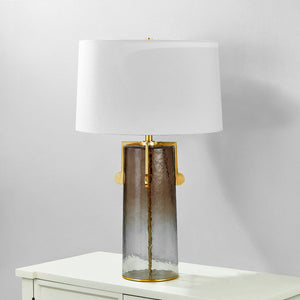 Wildwood Table Lamp in aged brass shown from a second angle to highlight the base and shade proportions.
