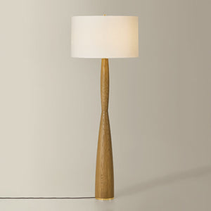 Somers Chase Floor Lamp in aged brass shown from the front to reveal the stem, base, and shade proportions.
