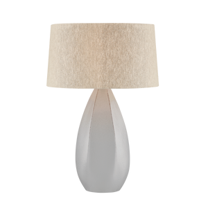 Colwyn Table Lamp in aged brass shown from a second angle to highlight the base and shade proportions.