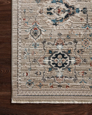 Side view of the Leigh Dove / Multi rug.