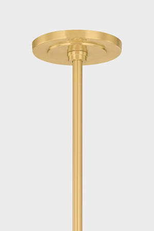 Levin Chandelier 40" in aged brass shown from a second angle to highlight the frame, arms, and shade detail.