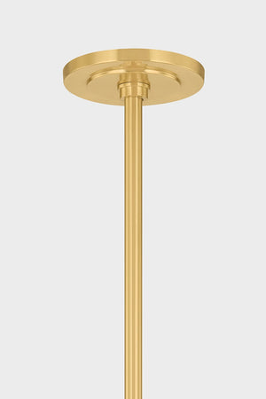Levin Chandelier 54" in aged brass shown from a second angle to highlight the frame, arms, and shade detail.